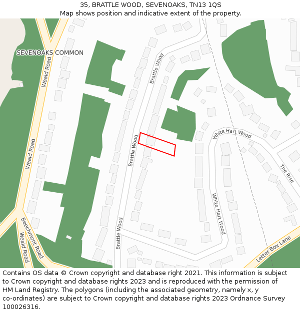 35, BRATTLE WOOD, SEVENOAKS, TN13 1QS: Location map and indicative extent of plot