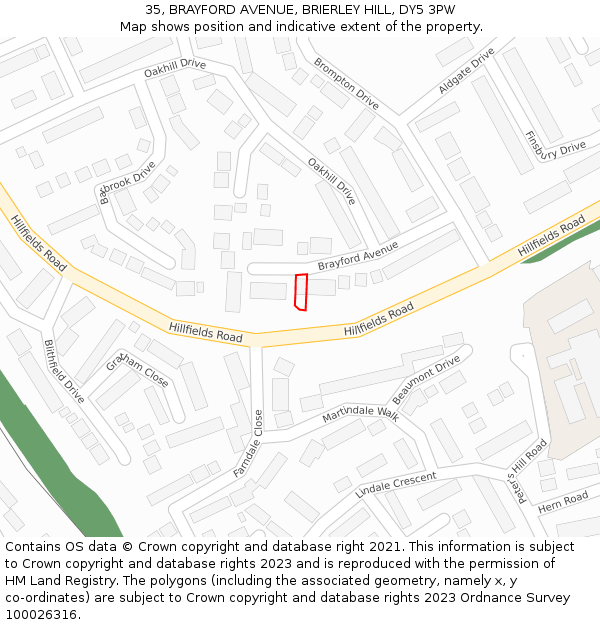 35, BRAYFORD AVENUE, BRIERLEY HILL, DY5 3PW: Location map and indicative extent of plot