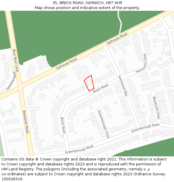 35, BRECK ROAD, NORWICH, NR7 9HR: Location map and indicative extent of plot