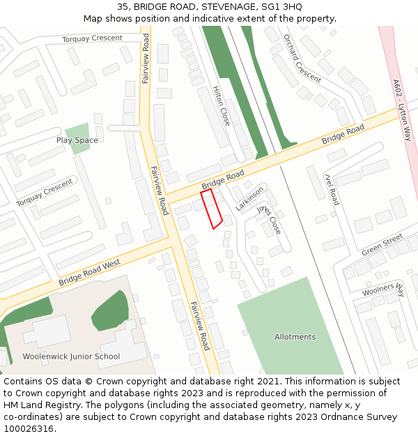 35, BRIDGE ROAD, STEVENAGE, SG1 3HQ: Location map and indicative extent of plot