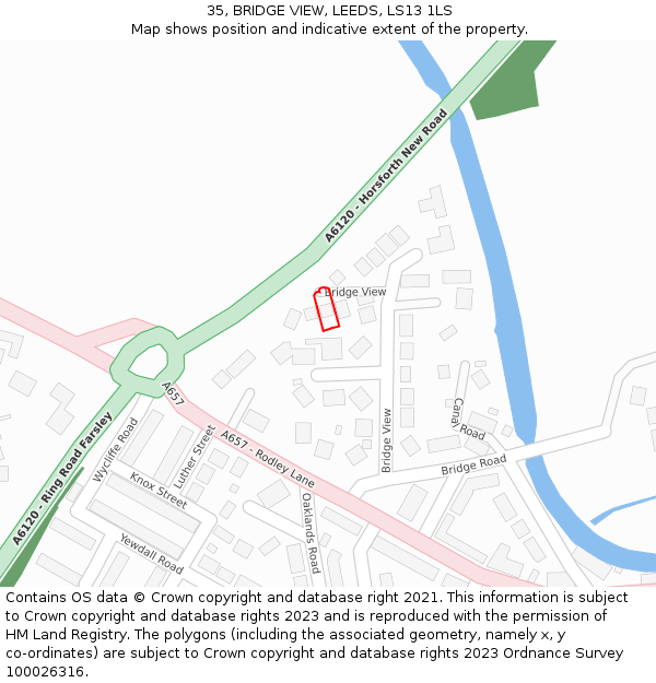 35, BRIDGE VIEW, LEEDS, LS13 1LS: Location map and indicative extent of plot