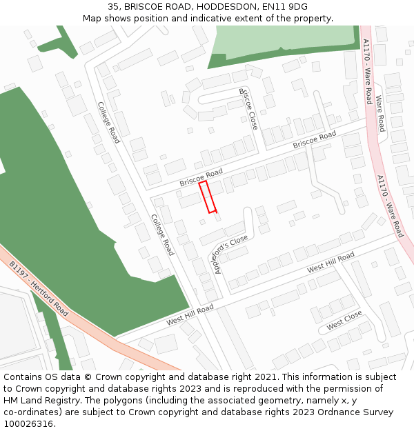 35, BRISCOE ROAD, HODDESDON, EN11 9DG: Location map and indicative extent of plot