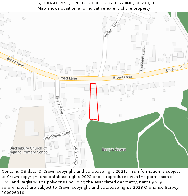 35, BROAD LANE, UPPER BUCKLEBURY, READING, RG7 6QH: Location map and indicative extent of plot