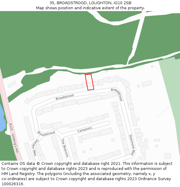 35, BROADSTROOD, LOUGHTON, IG10 2SB: Location map and indicative extent of plot