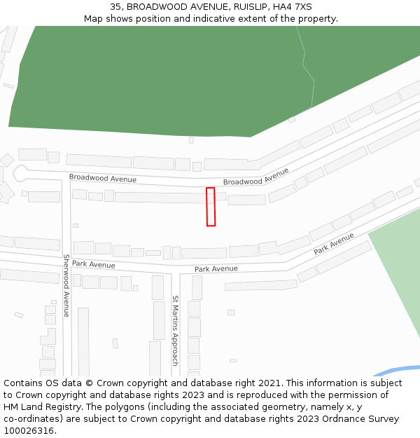 35, BROADWOOD AVENUE, RUISLIP, HA4 7XS: Location map and indicative extent of plot