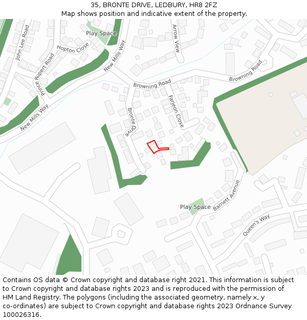 35, BRONTE DRIVE, LEDBURY, HR8 2FZ: Location map and indicative extent of plot