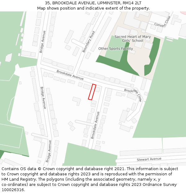35, BROOKDALE AVENUE, UPMINSTER, RM14 2LT: Location map and indicative extent of plot