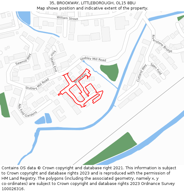 35, BROOKWAY, LITTLEBOROUGH, OL15 8BU: Location map and indicative extent of plot