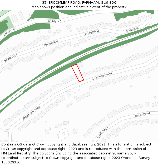 35, BROOMLEAF ROAD, FARNHAM, GU9 8DG: Location map and indicative extent of plot