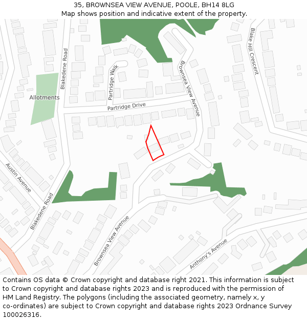 35, BROWNSEA VIEW AVENUE, POOLE, BH14 8LG: Location map and indicative extent of plot