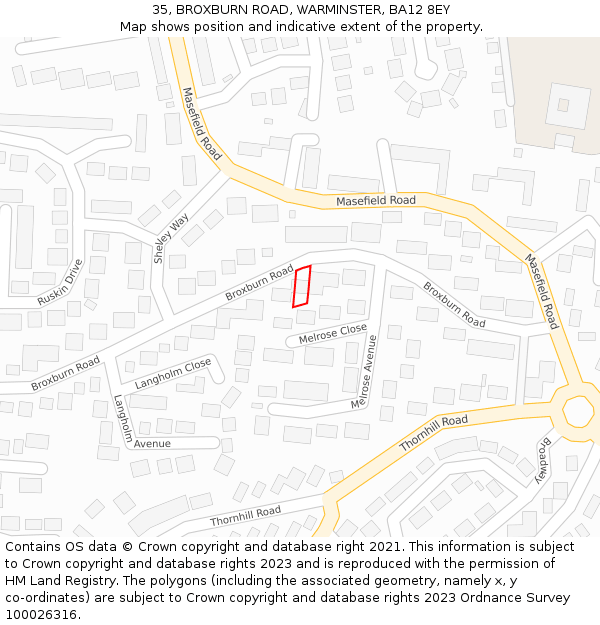 35, BROXBURN ROAD, WARMINSTER, BA12 8EY: Location map and indicative extent of plot