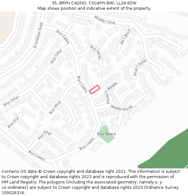 35, BRYN CADNO, COLWYN BAY, LL29 6DW: Location map and indicative extent of plot