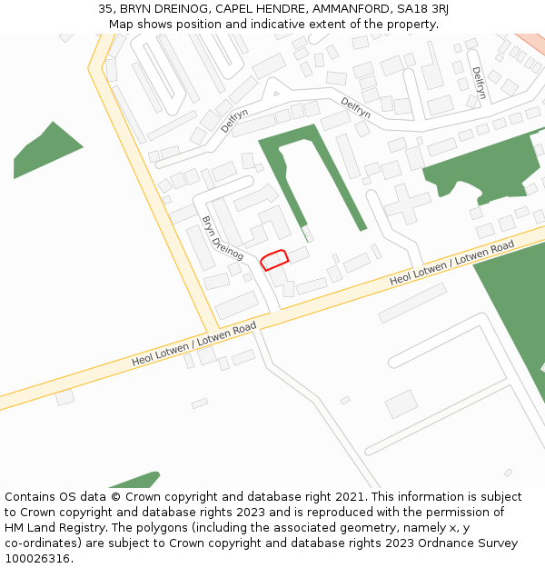 35, BRYN DREINOG, CAPEL HENDRE, AMMANFORD, SA18 3RJ: Location map and indicative extent of plot