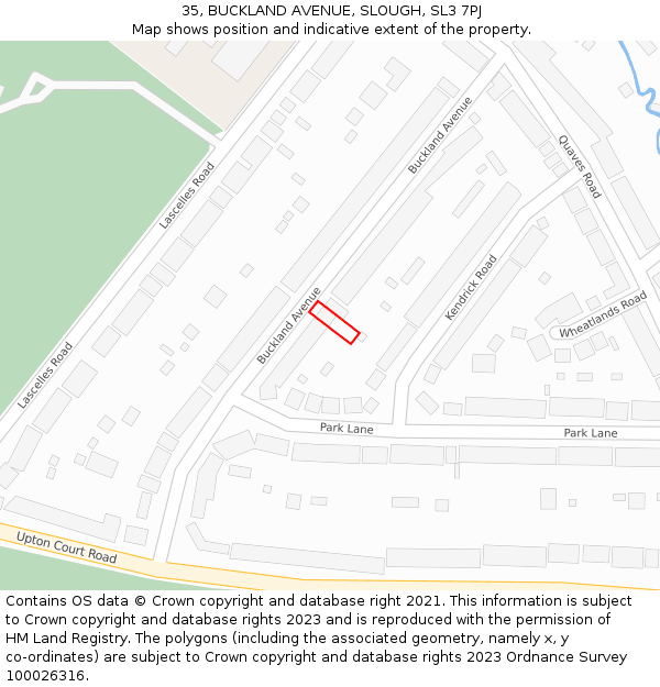 35, BUCKLAND AVENUE, SLOUGH, SL3 7PJ: Location map and indicative extent of plot