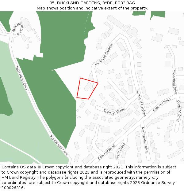 35, BUCKLAND GARDENS, RYDE, PO33 3AG: Location map and indicative extent of plot