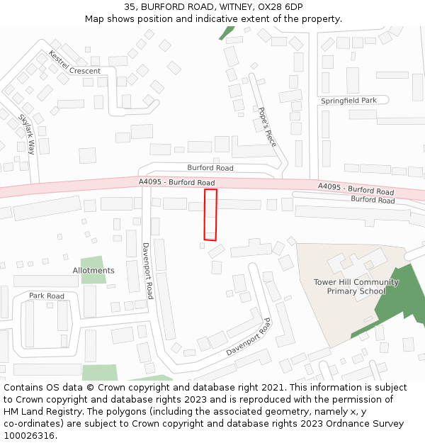 35, BURFORD ROAD, WITNEY, OX28 6DP: Location map and indicative extent of plot