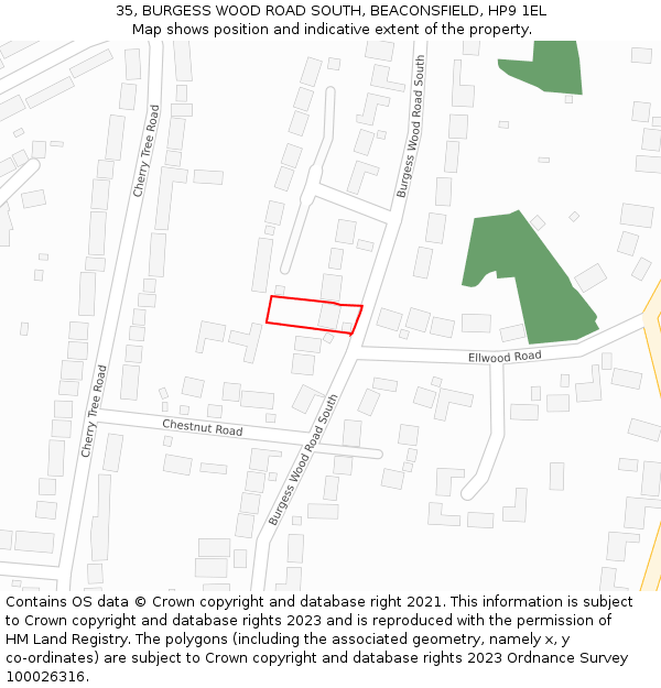 35, BURGESS WOOD ROAD SOUTH, BEACONSFIELD, HP9 1EL: Location map and indicative extent of plot