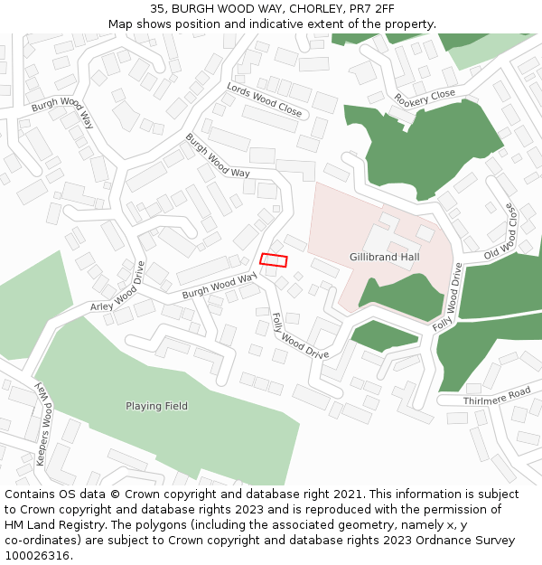 35, BURGH WOOD WAY, CHORLEY, PR7 2FF: Location map and indicative extent of plot