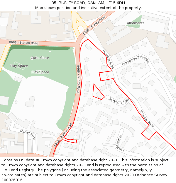 35, BURLEY ROAD, OAKHAM, LE15 6DH: Location map and indicative extent of plot