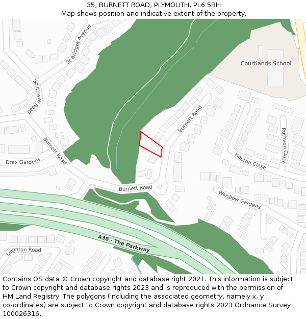 35, BURNETT ROAD, PLYMOUTH, PL6 5BH: Location map and indicative extent of plot