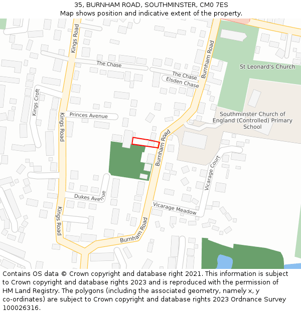 35, BURNHAM ROAD, SOUTHMINSTER, CM0 7ES: Location map and indicative extent of plot