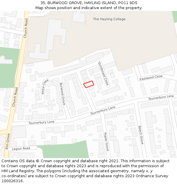 35, BURWOOD GROVE, HAYLING ISLAND, PO11 9DS: Location map and indicative extent of plot