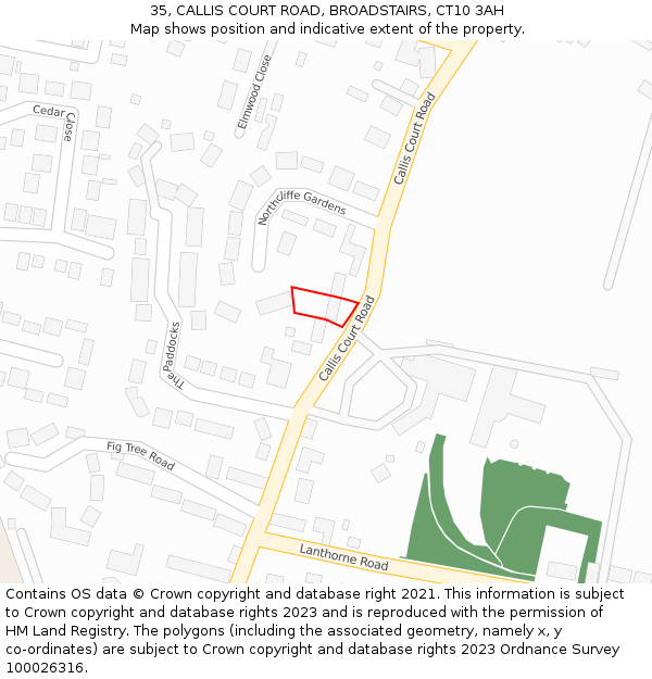 35, CALLIS COURT ROAD, BROADSTAIRS, CT10 3AH: Location map and indicative extent of plot