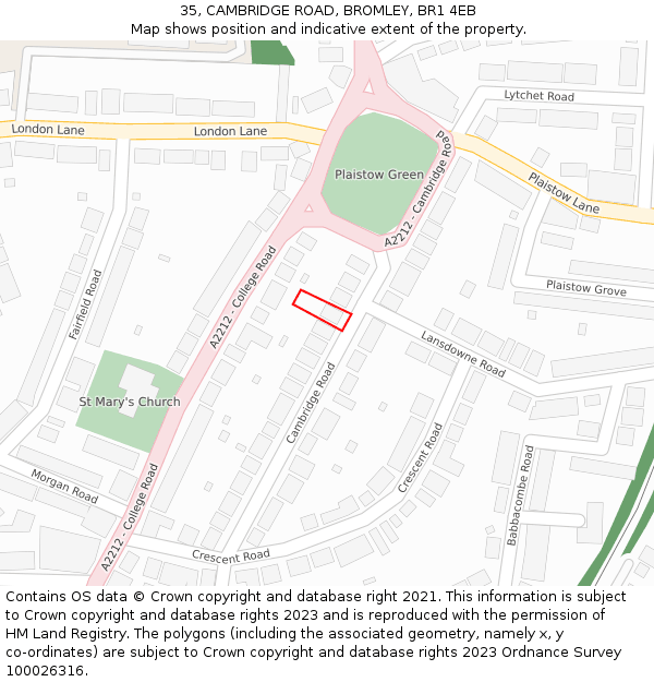 35, CAMBRIDGE ROAD, BROMLEY, BR1 4EB: Location map and indicative extent of plot