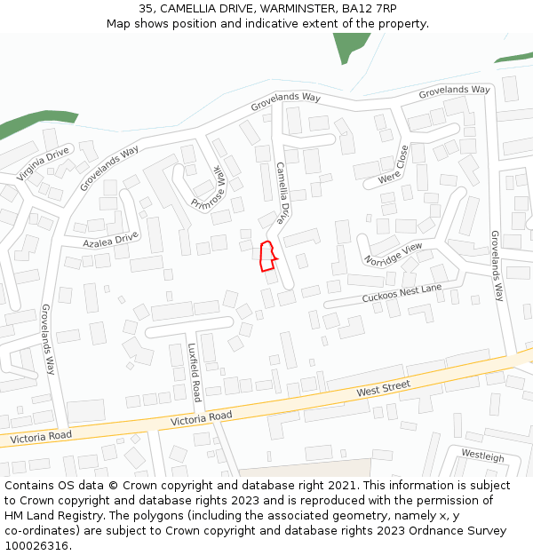 35, CAMELLIA DRIVE, WARMINSTER, BA12 7RP: Location map and indicative extent of plot