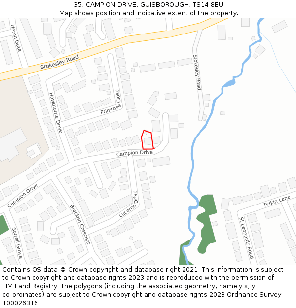 35, CAMPION DRIVE, GUISBOROUGH, TS14 8EU: Location map and indicative extent of plot