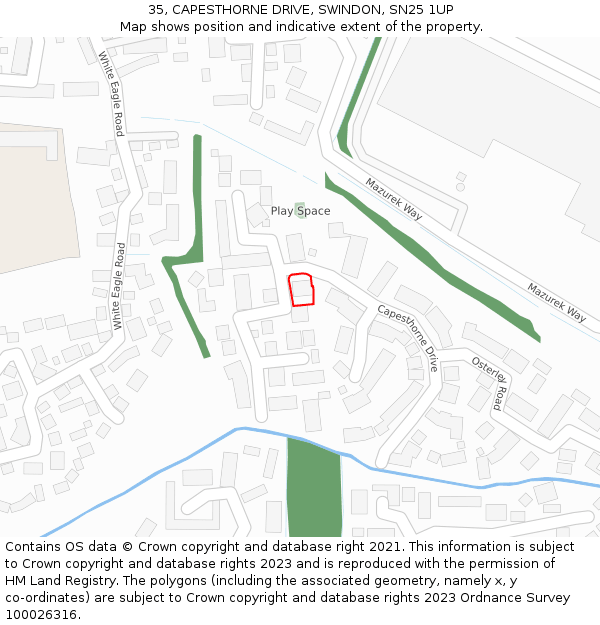 35, CAPESTHORNE DRIVE, SWINDON, SN25 1UP: Location map and indicative extent of plot