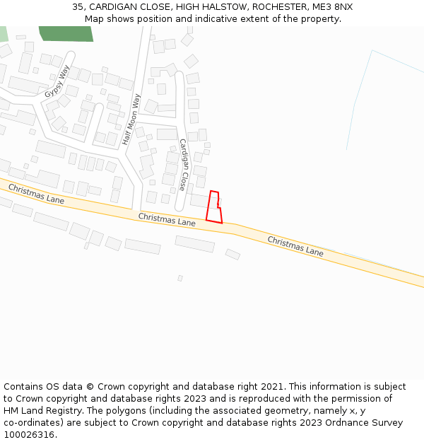 35, CARDIGAN CLOSE, HIGH HALSTOW, ROCHESTER, ME3 8NX: Location map and indicative extent of plot