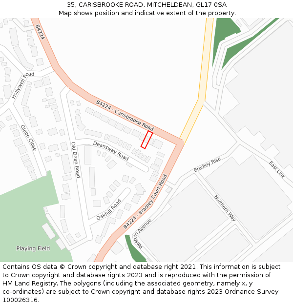 35, CARISBROOKE ROAD, MITCHELDEAN, GL17 0SA: Location map and indicative extent of plot