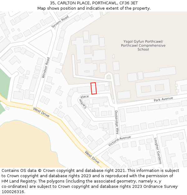 35, CARLTON PLACE, PORTHCAWL, CF36 3ET: Location map and indicative extent of plot