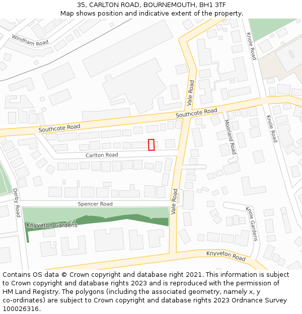 35, CARLTON ROAD, BOURNEMOUTH, BH1 3TF: Location map and indicative extent of plot