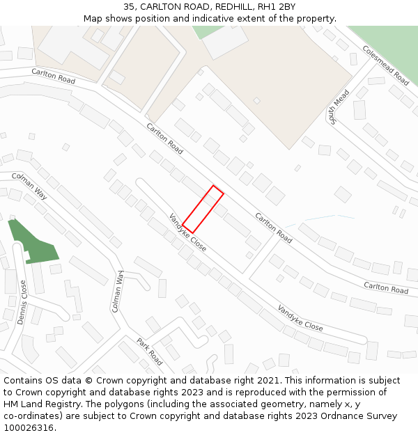 35, CARLTON ROAD, REDHILL, RH1 2BY: Location map and indicative extent of plot