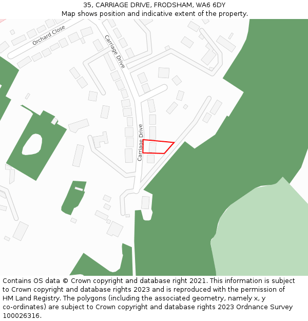 35, CARRIAGE DRIVE, FRODSHAM, WA6 6DY: Location map and indicative extent of plot