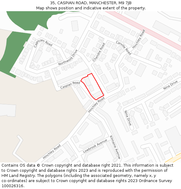 35, CASPIAN ROAD, MANCHESTER, M9 7JB: Location map and indicative extent of plot