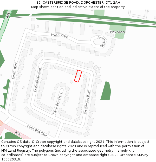35, CASTERBRIDGE ROAD, DORCHESTER, DT1 2AH: Location map and indicative extent of plot
