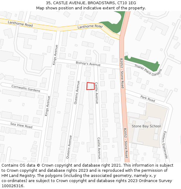 35, CASTLE AVENUE, BROADSTAIRS, CT10 1EG: Location map and indicative extent of plot