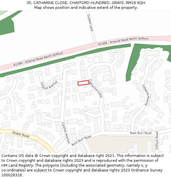 35, CATHARINE CLOSE, CHAFFORD HUNDRED, GRAYS, RM16 6QH: Location map and indicative extent of plot