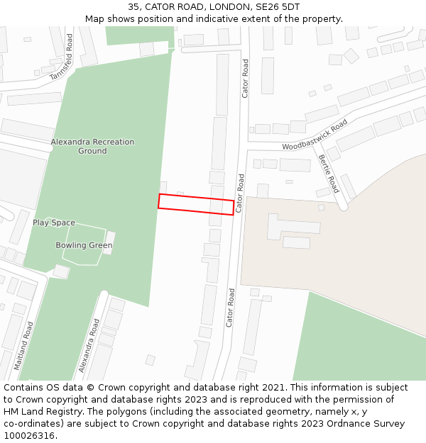 35, CATOR ROAD, LONDON, SE26 5DT: Location map and indicative extent of plot