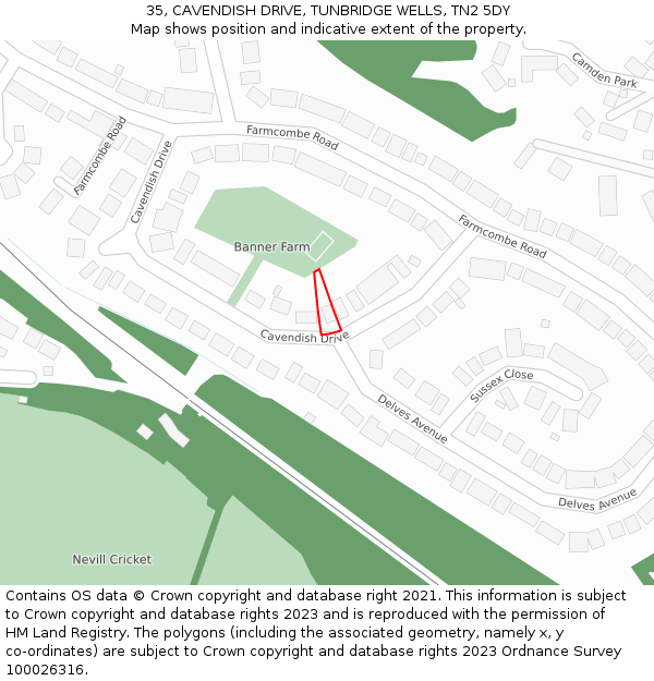 35, CAVENDISH DRIVE, TUNBRIDGE WELLS, TN2 5DY: Location map and indicative extent of plot