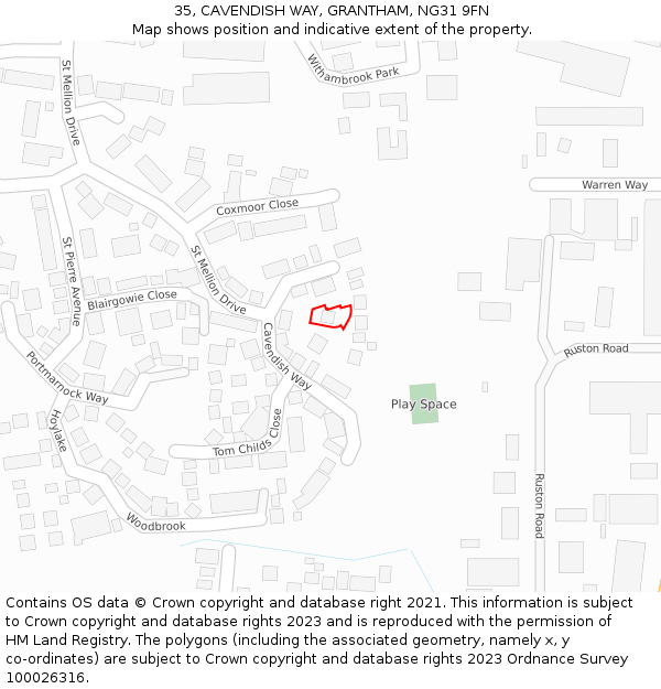 35, CAVENDISH WAY, GRANTHAM, NG31 9FN: Location map and indicative extent of plot