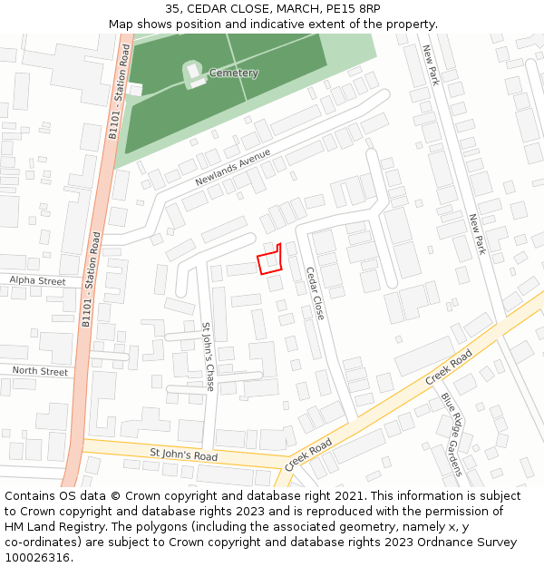 35, CEDAR CLOSE, MARCH, PE15 8RP: Location map and indicative extent of plot