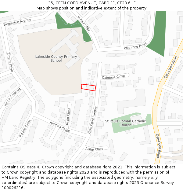 35, CEFN COED AVENUE, CARDIFF, CF23 6HF: Location map and indicative extent of plot