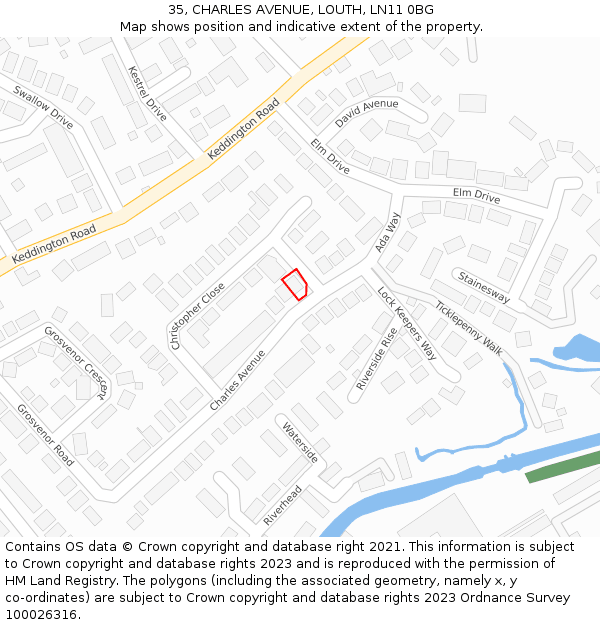 35, CHARLES AVENUE, LOUTH, LN11 0BG: Location map and indicative extent of plot