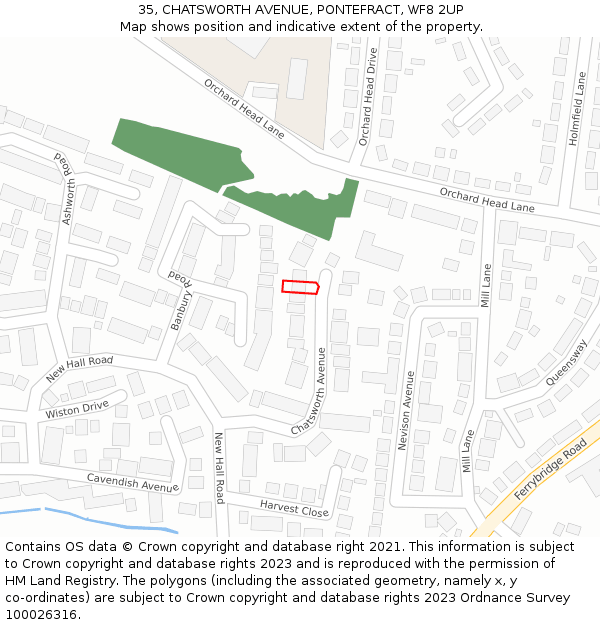 35, CHATSWORTH AVENUE, PONTEFRACT, WF8 2UP: Location map and indicative extent of plot