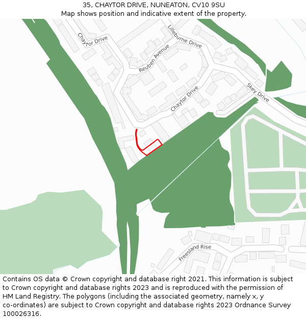 35, CHAYTOR DRIVE, NUNEATON, CV10 9SU: Location map and indicative extent of plot