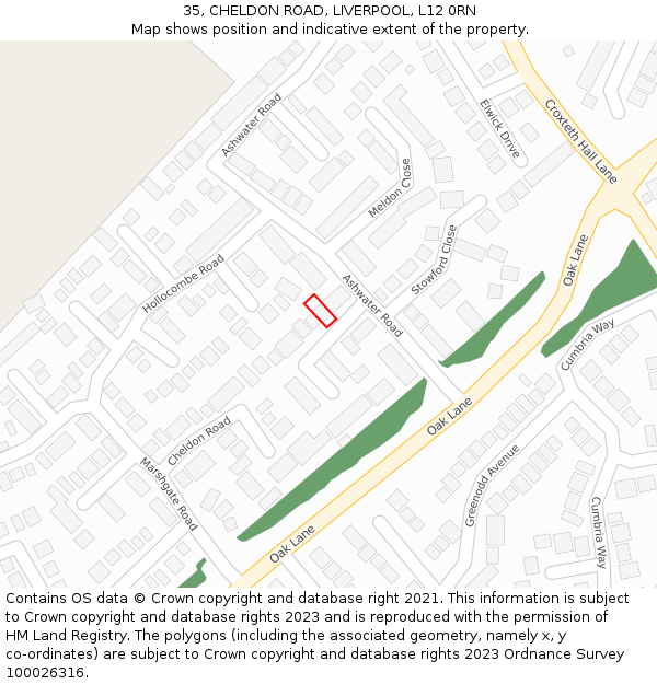 35, CHELDON ROAD, LIVERPOOL, L12 0RN: Location map and indicative extent of plot